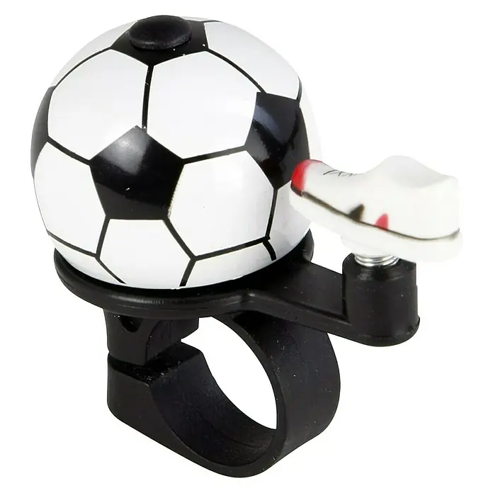 Fischer Fahrradglocke Fußball - Stahl - Fahrradklingel im Fußball-Design mit Schuh-Hebel. Perfekt für sportliche Radfahrer und Fußballfans.