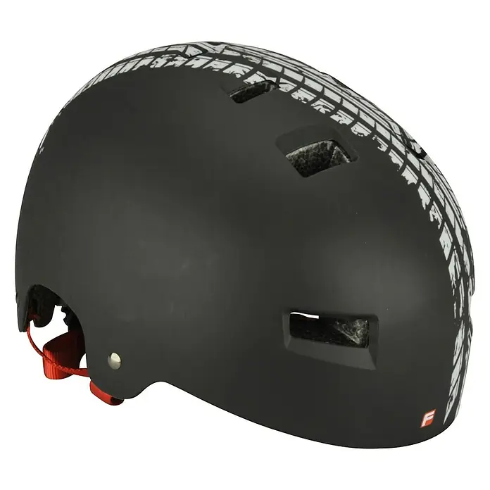 Fischer Fahrradhelm BMX Track für Kinder - L/XL 58 - 61 cm, Schwarz - Schwarzer Fahrradhelm mit Reifenabdruckmuster, der Sicherheit und Stil auf jeder Fahrt vereint.