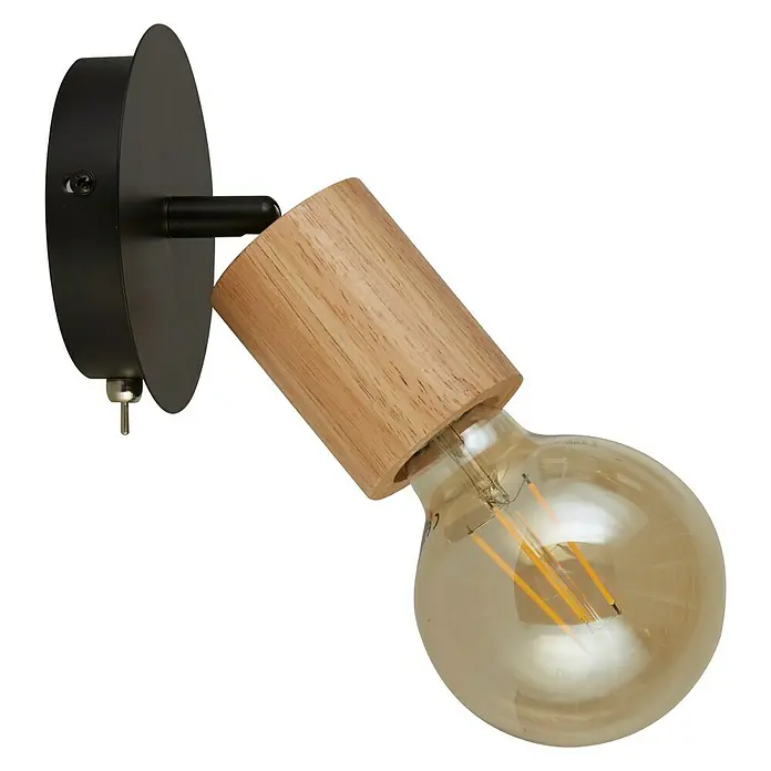 Searchlight Spinny Deckenstrahler - 60 W, L x B x H: 12 x 12 x 15 cm, Schwarz, E27, 1 Stk. - Moderne Wandleuchte mit einer schwarzen Halterung, einem Holzdetail und einer dekorativen Glühbirne für stilvolle Beleuchtung.