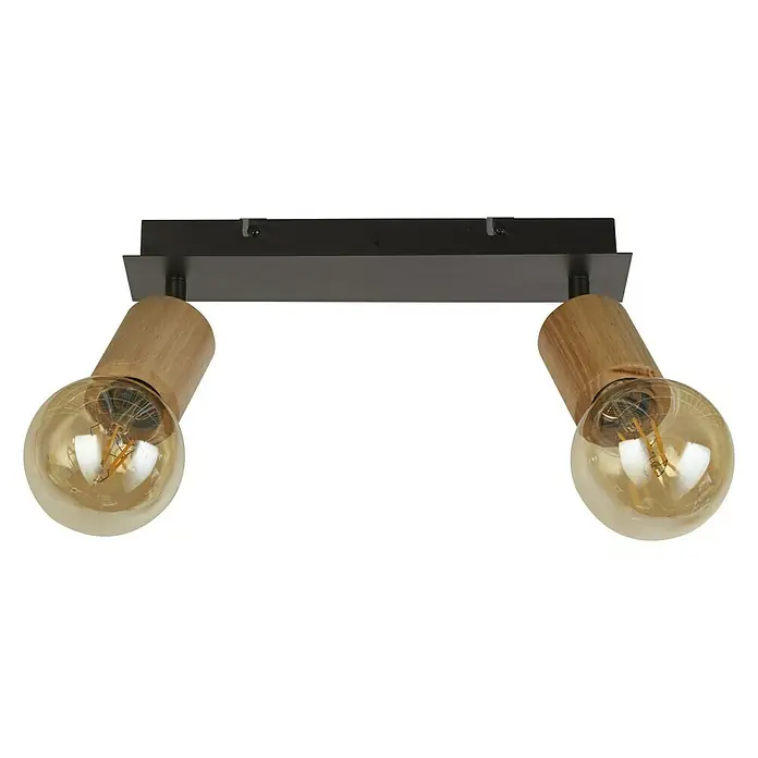 Searchlight Spinny Deckenstrahler - 120 W, L x B x H: 43 x 18 x 15 cm, Schwarz, E27, 2 Stk. - Diese Leuchte hat zwei goldene Glühbirnen, die unter einer schwarzen Metallhalterung befestigt sind und ein warmes Licht abgeben.