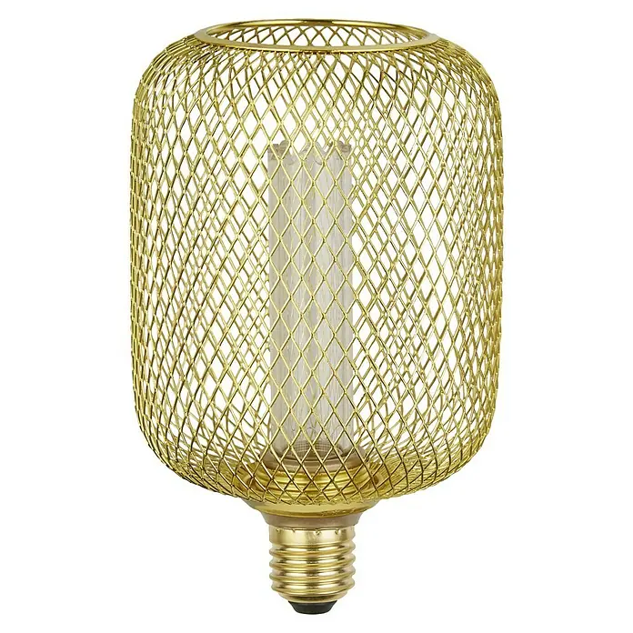 Searchlight LED-Lampe Zylinder Filigran - E27, Dimmbar, Bernstein, 120 lm, 3,5 W, Gold - Goldene Käfig-Glühbirne mit einem dekorativen Design. Perfekt, um jedem Raum einen Hauch von Eleganz zu verleihen und warmes Licht zu spenden.