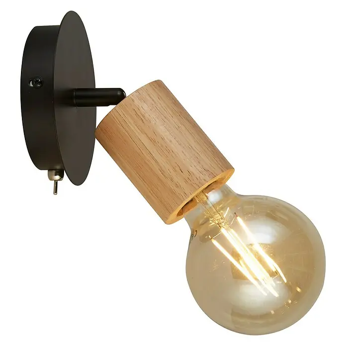 Searchlight Spinny Deckenstrahler - 60 W, L x B x H: 12 x 12 x 15 cm, Schwarz, E27, 1 Stk. - Stilvolle Wandleuchte mit Holzdetails und einer warmen Edison-Glühbirne für eine gemütliche Atmosphäre.