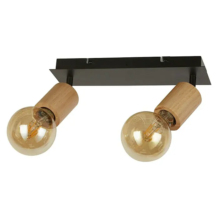 Searchlight Spinny Deckenstrahler - 120 W, L x B x H: 43 x 18 x 15 cm, Schwarz, E27, 2 Stk. - Stilvolle Deckenleuchte mit zwei justierbaren Spots aus Holz und Metall. Perfekt für moderne Wohnräume.