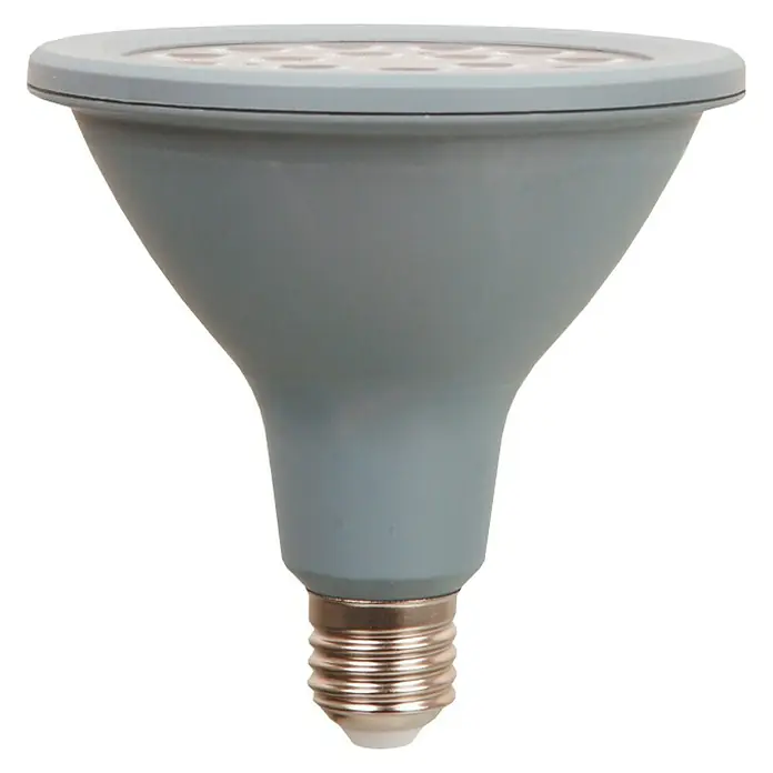 Garza Bombilla LED - E27, No regulable, Verde, 16 W - Primer plano de una lámpara LED gris con base E27, ideal para soluciones de iluminación eficientes.