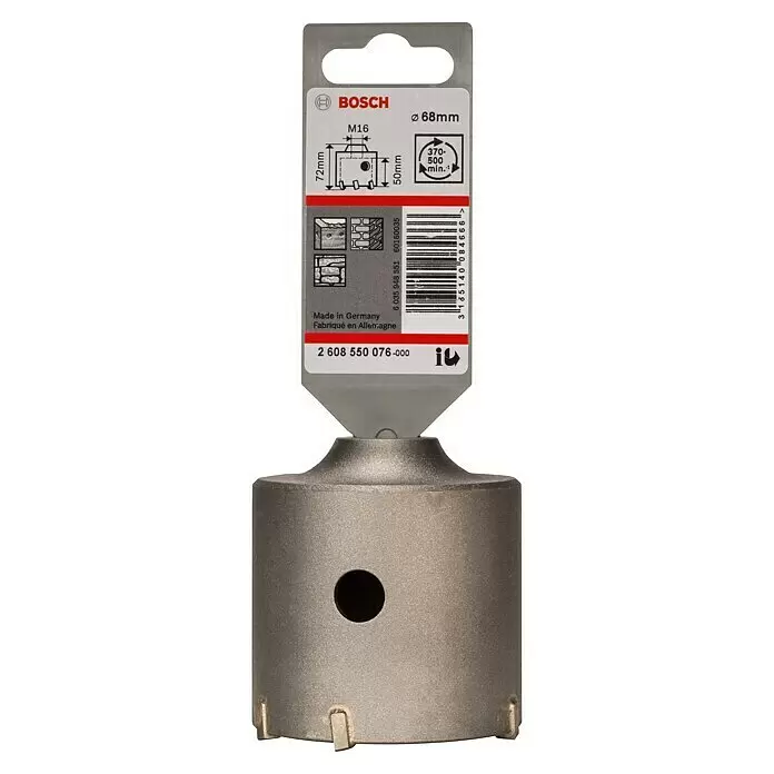 Bosch Broca de taladro CoreCutter SDS Plus-9 - 1 ud., Diámetro de la broca: 68 mm - Broca de corona Bosch 68mm gris metálica con rosca M16 para mampostería, en embalaje original.