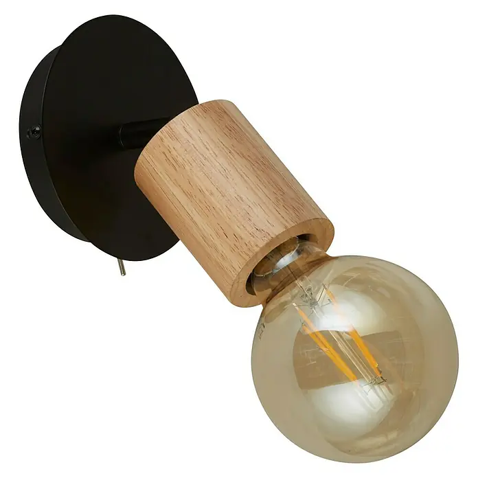 Searchlight Spinny Deckenstrahler - 60 W, L x B x H: 12 x 12 x 15 cm, Schwarz, E27, 1 Stk. - Schwarze Wandleuchte mit Holzakzent und dekorativer Glühbirne, ideal für stimmungsvolle Beleuchtung im Innenbereich.