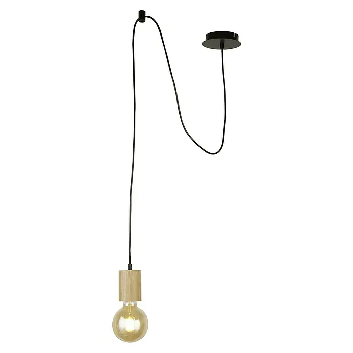Searchlight Spinny Pendelleuchte - 60 W, L x B x H: 12 x 12 x 202,5 cm, Schwarz, E27 - Elegante Pendelleuchte mit Holzelement und warmem Licht, ideal für moderne Wohnräume. Die Lampe sorgt für eine angenehme Atmosphäre.