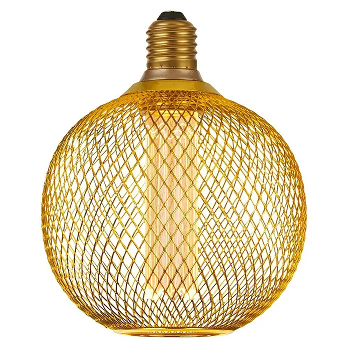 Searchlight LED-Lampe Kugel Filigran - E27, Dimmbar, Bernstein, 120 lm, 3,5 W, Gold - Goldene Dekorative Edison Glühbirne mit Drahtgeflecht, die ein warmes und einladendes Licht für jeden Raum erzeugt.
