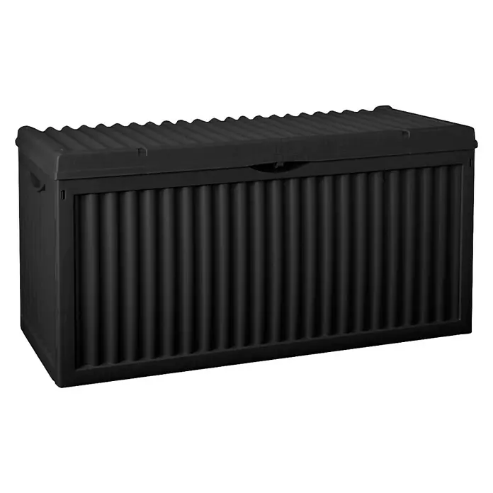 Jelenia Plast Garten-Aufbewahrungsbox Wave - 120 x 52 x 54 cm, Anthrazit, Kunststoff - Schwarze Aufbewahrungsbox aus Kunststoff mit gerippter Textur, ideal für die Lagerung im Freien. Robuste Kiste zur sicheren Aufbewahrung von Gartenartikeln.