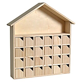 Artemio Caja de madera Calendario Adviento casa (L x An x Al: 31,5 x 5 x 34 cm,  Natural/marrón claro)