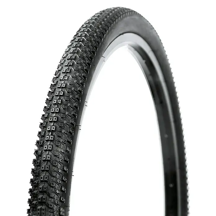 Fischer Fahrradreifen MTB sw - Passend für: Felgen 25-35 mm - Nahaufnahme eines Fahrradreifens mit Stollenprofil, ideal für Offroad-Abenteuer und verbesserte Traktion auf unebenem Gelände.