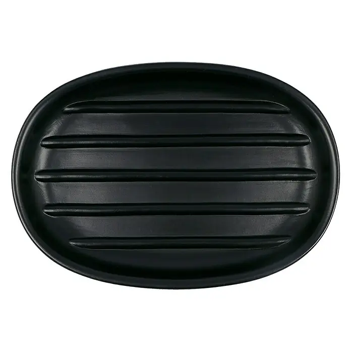 Venus Ivo Seifenschale - Polyresin, Schwarz - Schwarze ovale Seifenschale mit Rillen. Ideal für Badezimmer, um Seife trocken und sauber zu halten. Praktisch und stilvoll!