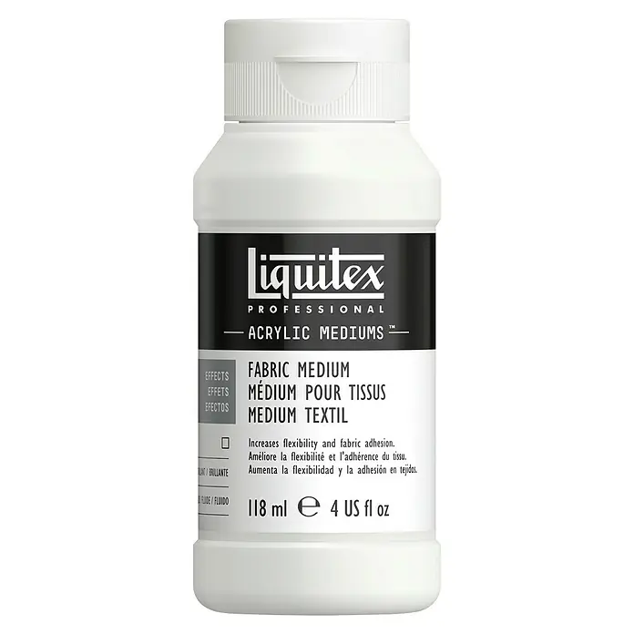 Liquitex Professional Farbflussverbesserer - 118 ml, Transparent - Weiße Flasche Liquitex Fabric Medium für Acrylfarben zur Erhöhung der Flexibilität und Haftung auf Stoffen, 118 ml Inhalt.