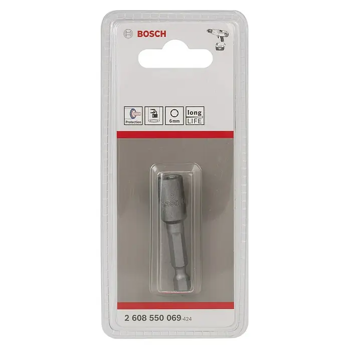 Bosch Inserto para llaves de vaso Extra Hard - Longitud de punta: 50 mm, Ancho de llave: 6 mm, 1 ud. - Llave de extensión para destornillador Bosch, 6 mm, larga duración, en embalaje transparente.