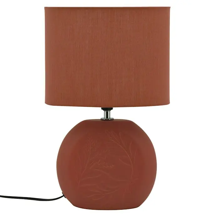 Idp Lampshades Lámpara de sobremesa Constance - 40 W, L x An x Al: 21 x 21 x 33 cm, Terra, E14 - Una elegante lámpara de mesa en un cálido tono marrón con un delicado estampado floral en la base y una pantalla a juego.