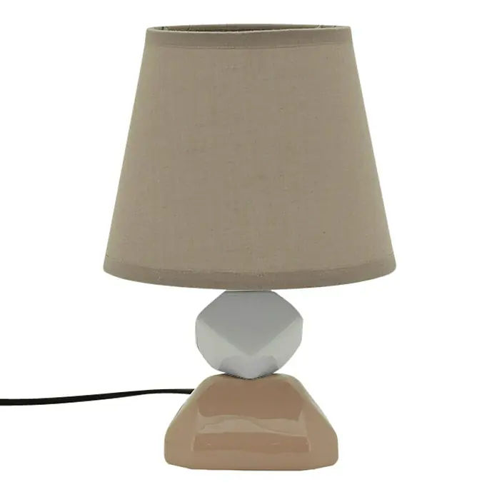 Idp Lampshades Lámpara de sobremesa Palmita - 40 W, L x An x Al: 16 x 16 x 23 cm, Beige, Beige, E14 - Elegante lámpara de mesa con pantalla beige y base geométrica en blanco y beige. La lámpara emite una luz suave.