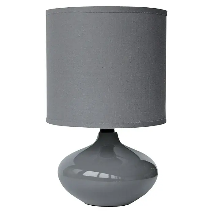 Idp Lampshades Lámpara de sobremesa Alizee - 40 W, L x An x Al: 15 x 15 x 24,5 cm, Gris, E14 - Lámpara gris con pantalla de tela, ideal para mesitas de noche o iluminación de acento en salones. Diseño elegante y estilizado.