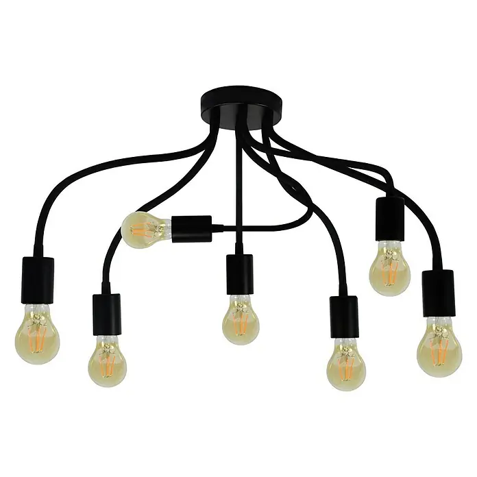 Tween Light Plafón Dimaro - 28 W, L x An x Al: 58 x 58 x 33 cm, Negro, E27 - Lámpara de techo negra con siete bombillas para una iluminación acogedora y moderna en la habitación.
