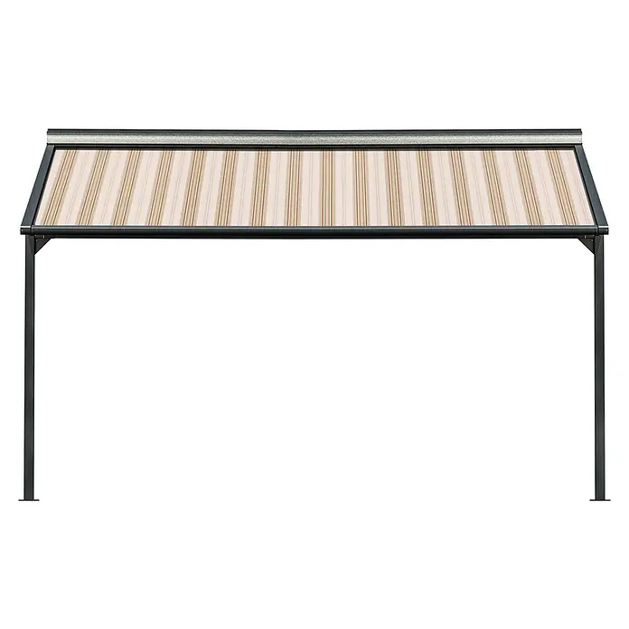 Solid Elements Pergolamarkise Schattino-S 6171 - Breite: 5,5 m, Ausfall: 3 m - Bild einer modernen Terrassenüberdachung mit gestreiftem Stoffdach und robustem Metallrahmen, ideal für den Außenbereich.
