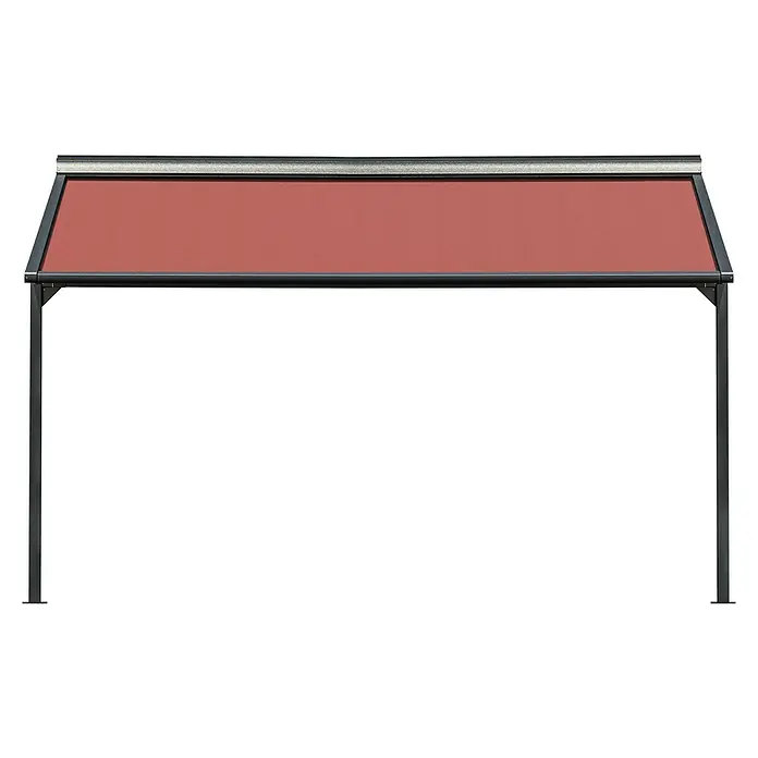Solid Elements Pergolamarkise Schattino-S 2209 - Breite: 3,5 m, Ausfall: 3,5 m - Bild einer Terrassenüberdachung mit bordeauxrotem Sonnenschutz, ideal für den Außenbereich. Die robuste Konstruktion bietet Schatten und Schutz vor Sonne.