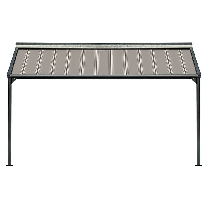 Solid Elements Pergolamarkise Schattino-S A131 - Breite: 3 m, Ausfall: 5 m - Bild eines Pavillons mit einem robusten Metalldach und stabilen Stützpfosten, ideal für den Außenbereich und als Schutz vor Wettereinflüssen.