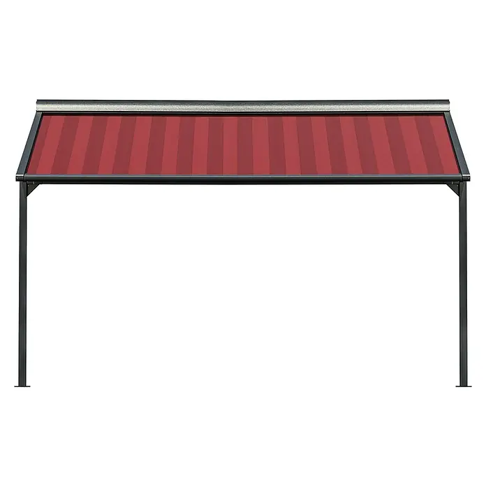 Solid Elements Pergolamarkise Schattino-S D035 - Breite: 6 m, Ausfall: 2,5 m - Metall-Pavillon mit rot gestreifter Markise, ideal für Schatten und Stil im Garten. Robustes Design für langanhaltende Nutzung im Außenbereich.