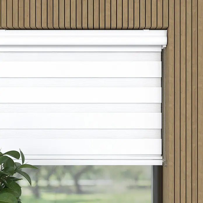 Expo Ambiente Doppelrollo mit Kassette - B x H: 90 x 220 cm, Weiß, Tageslichtdurchlässig - Moderne weiße Rollos mit horizontalen Streifen sorgen für Privatsphäre und Lichtkontrolle. Perfekt für jedes Zuhause und jede Fenstergröße.