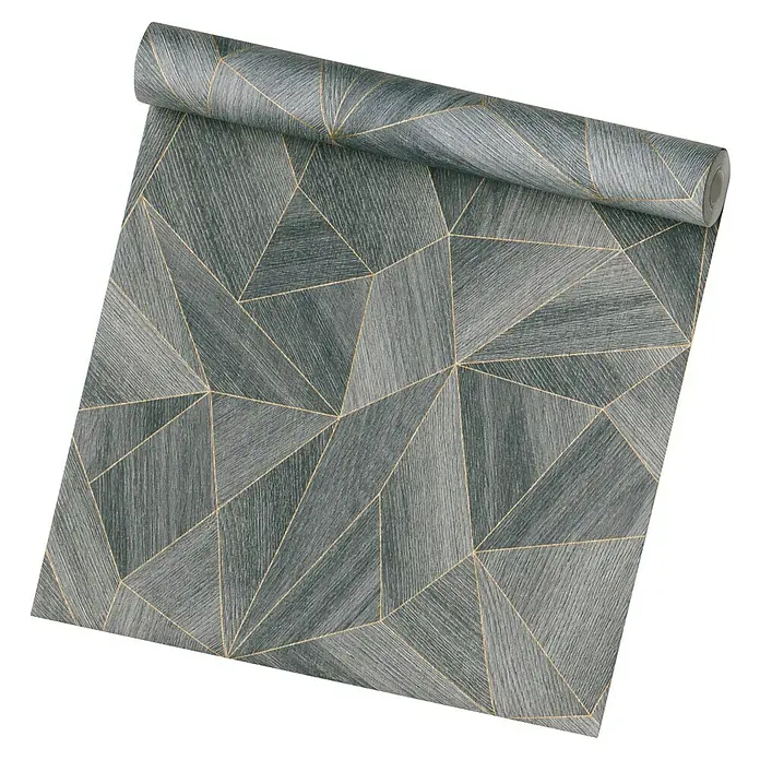 Daniel Hechter Vliestapete 5 - Anthrazit, Grafisch, 10,05 x 0,53 m - Eine Rolle geometrischer grauer Tapete mit goldenen Akzenten. Ideal für moderne Innenräume, die einen Hauch von Eleganz suchen.