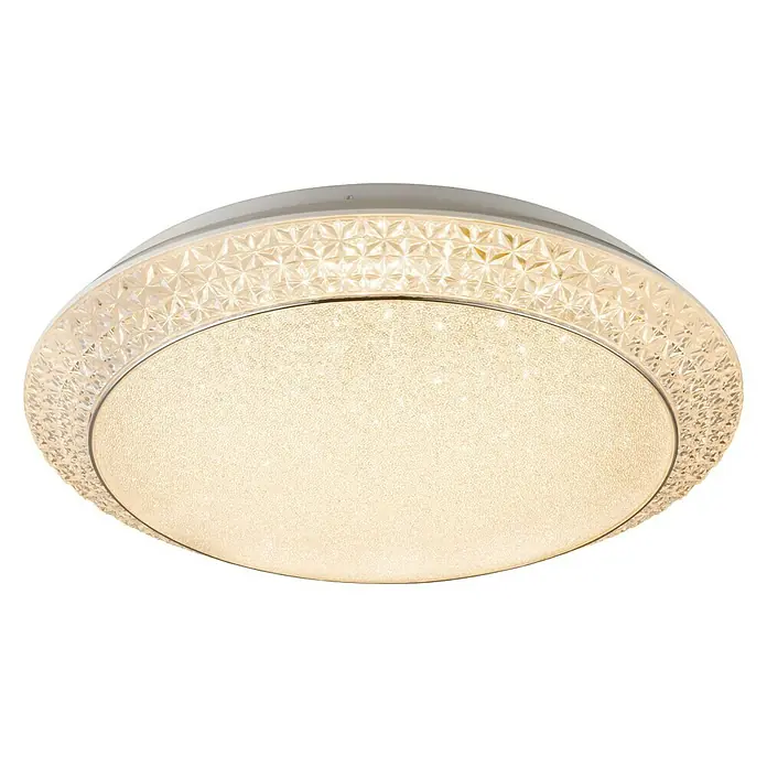 Lavida LED-Deckenleuchte rund Fondi - 40 W, Ø x H: 51 x 12 cm, Weiß - Elegante runde Deckenleuchte mit Kristallmuster und warmem Licht, die jedem Raum einen Hauch von Luxus verleiht.