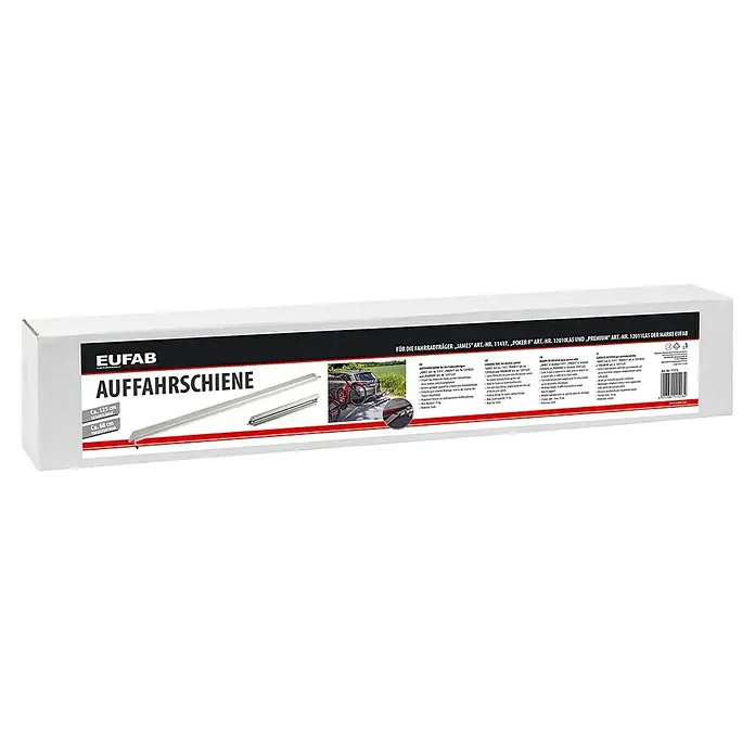 Eufab Auffahrrampe - Passend für: Eufab Kupplungsträger Poker-F - Produktverpackung der EUFAB Auffahrschiene für Fahrradträger, ideal zum einfachen Aufladen von Fahrrädern.