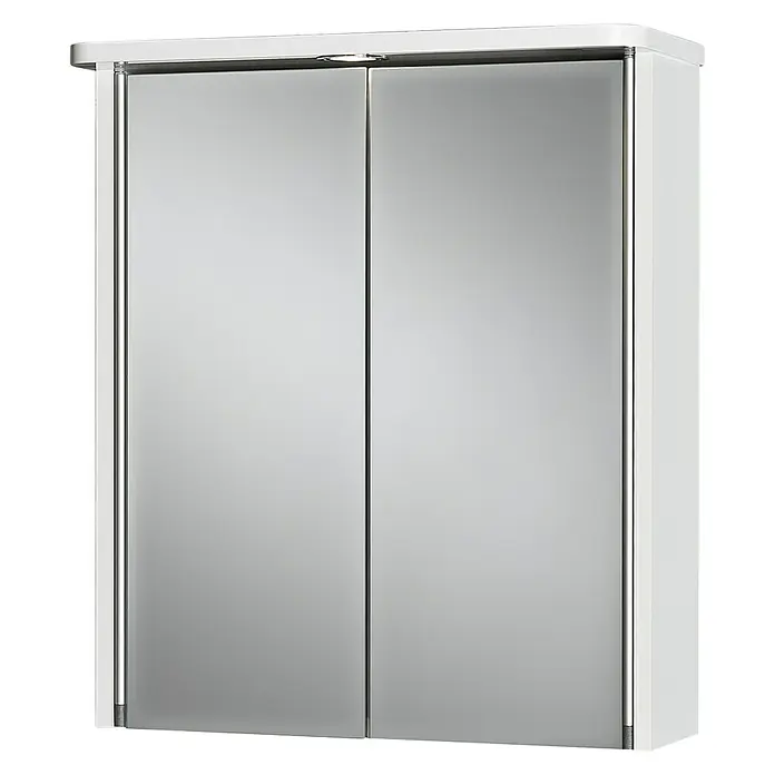 Jokey LED-Spiegelschrank Tamrus - B x H: 55 x 63 cm, Holz, Weiß - Ein weißer Spiegelschrank mit zwei Türen und integrierter Beleuchtung für das Badezimmer. Praktisch und stilvoll für die Aufbewahrung im Bad.