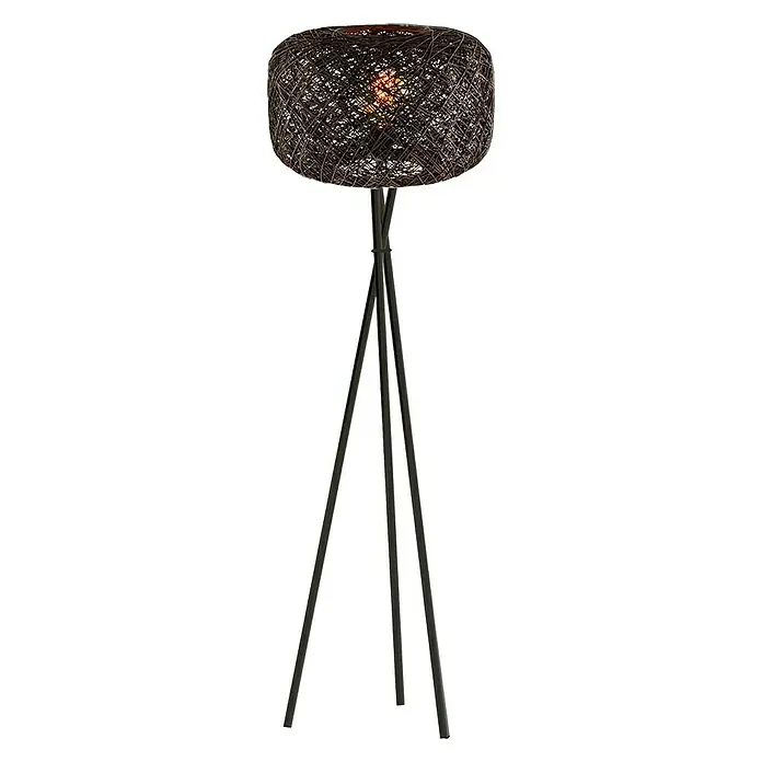 Lámpara de pie Ankara - 40 W, Altura: 155 cm, Marrón, E27 - Elegante lámpara de pie con pantalla de ratán marrón y una base de trípode negra y elegante para un ambiente acogedor.
