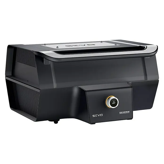 Severin Elektrogrill PG 8106 - 3 kW - Der SEVO Grill: Ein hochwertiger, schwarzer Elektrogrill mit präziser Temperaturregelung für perfekte Grillergebnisse.