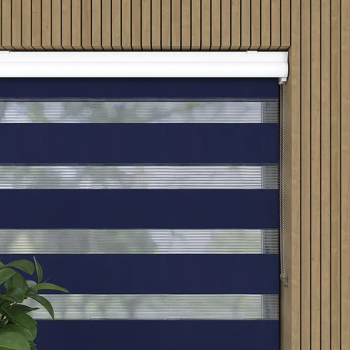 Doppelrollo mit Kassette - B x H: 60 x 175 cm, Blau - Elegante, marineblaue Duo-Rollo Jalousie mit transparenten Streifen für stilvolle Lichtregulierung und Privatsphäre.