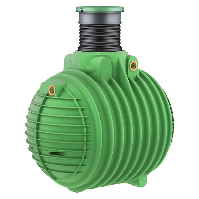 Garantia Zisterne Columbus Plus - Gesamt Fassungsvermögen: 3.700 l, Dunkelgrün - Grüne Zisterne mit gerippter Oberfläche und schwarzem Halsstück. Ideal für die Regenwassernutzung im Garten.