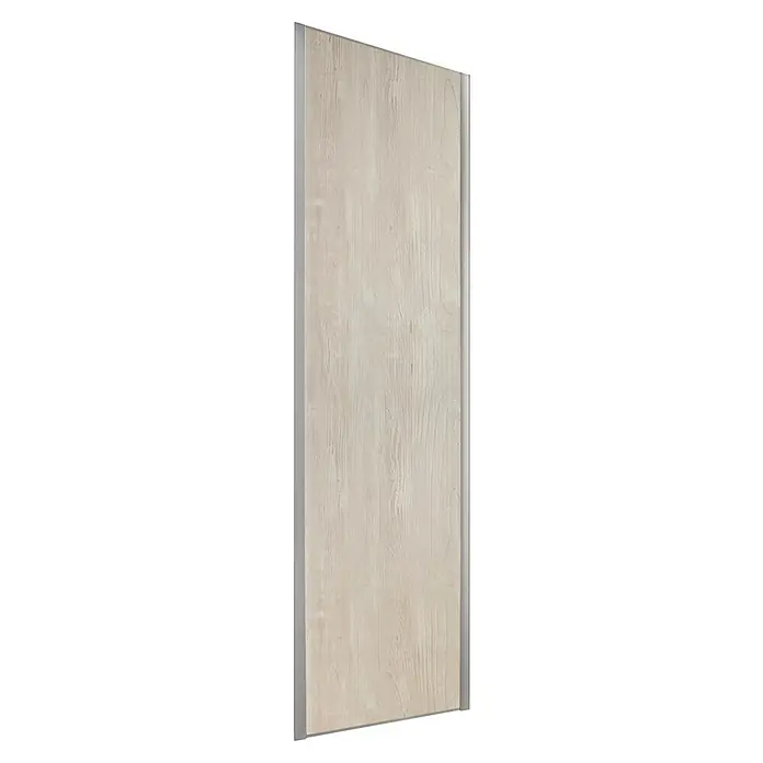 Optimum Schiebetür-Bau-Set - Nordische Kiefer, 180 x 250 cm - Nahaufnahme einer modernen, hellen Holztür mit minimalistischem Design und silbernen Beschlägen.