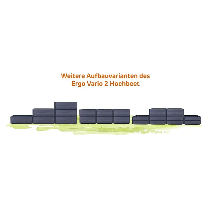 Garantia Hochbeet Ergo Vario 2 Wood - Set - 120 x 80 x 75 cm, Kunststoff, Anthrazit/Braun - Verschiedene Aufbauvarianten des Ergo Vario 2 Hochbeets, die Flexibilität und Anpassungsmöglichkeiten für den Garten bieten.