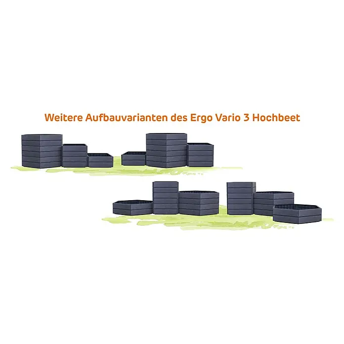 Garantia Hochbeet Ergo Vario 3 Wood Set - 175 x 110 x 75 cm, Kunststoff, Anthrazit/Braun - Verschiedene Aufbauvarianten des Ergo Vario 3 Hochbeet Pflanzkastens, vielseitig einsetzbar für Garten, Terrasse oder Balkon.