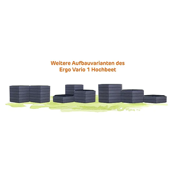 Garantia Hochbeet Ergo Vario 1 Wood - 190 x 190 x 75 cm, Kunststoff, Anthrazit/Braun - Verschiedene Aufbauvarianten des Ergo Vario 1 Hochbeets, die Flexibilität und Anpassungsfähigkeit für jeden Garten bieten.