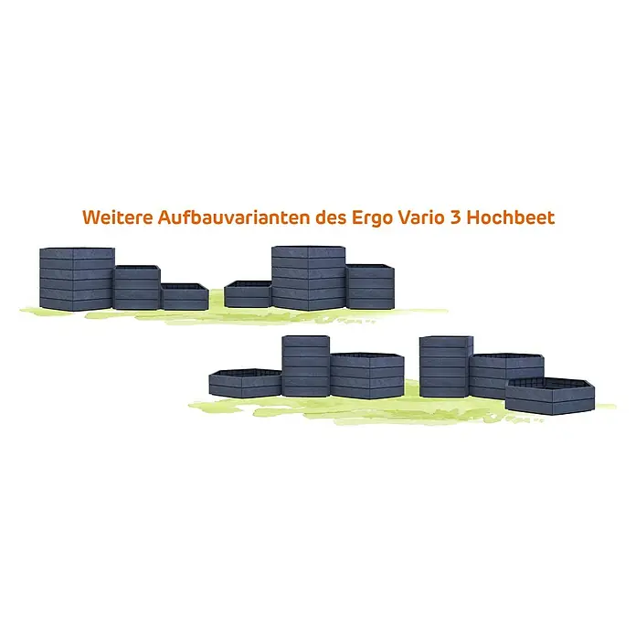 Garantia Hochbeet Ergo Vario 3 Stone Set - 175 x 110 x 75 cm, Kunststoff, Anthrazit - Weitere Aufbauvarianten des Ergo Vario 3 Hochbeet, das sich durch seine Flexibilität und sein modernes Design auszeichnet. Ideal für Gartenliebhaber!