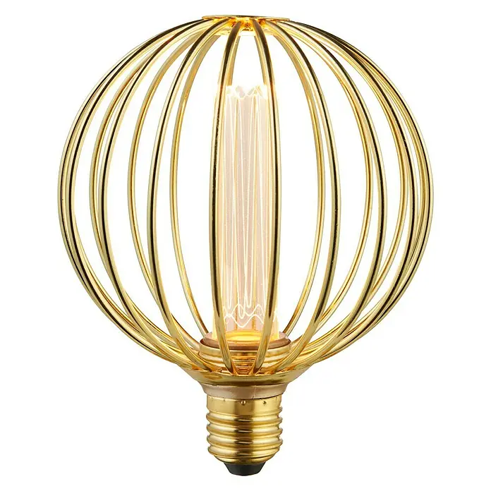 Searchlight LED-Lampe Kugel Robust - E27, Dimmbar, Bernstein, 120 lm, 3,5 W, Gold - Goldene Glühbirne mit Käfigdesign.