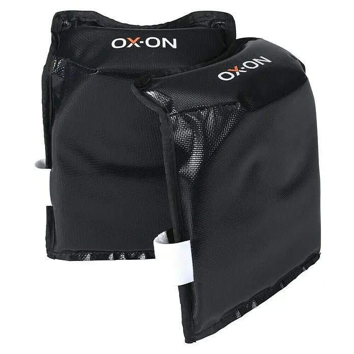 OX-ON Knieschoner Kneepads Comfort - Schwarz, 31 x 20 cm - Ein Paar schwarze OX-ON Knieschoner, ideal für zusätzlichen Schutz bei der Arbeit oder im Sport, mit praktischen weißen Befestigungsschlaufen.