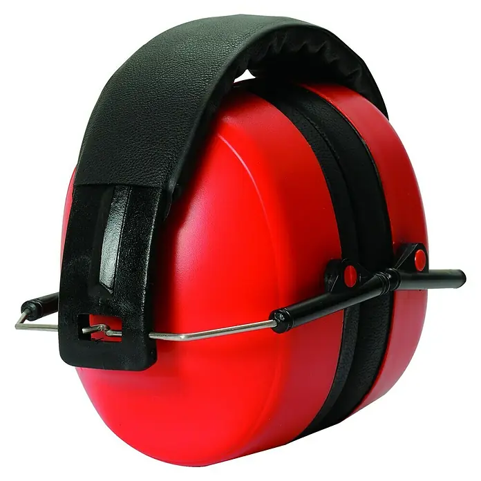 OX-ON Kapselgehörschutz Handy Folding Earmuffs Basic - Schwarz/Rot, 25,4 dB - Rote Kapselgehörschützer mit schwarzem Bügel zum Schutz vor lauten Umgebungen. Optimal für Bau, Werkstatt oder andere lärmintensive Bereiche.