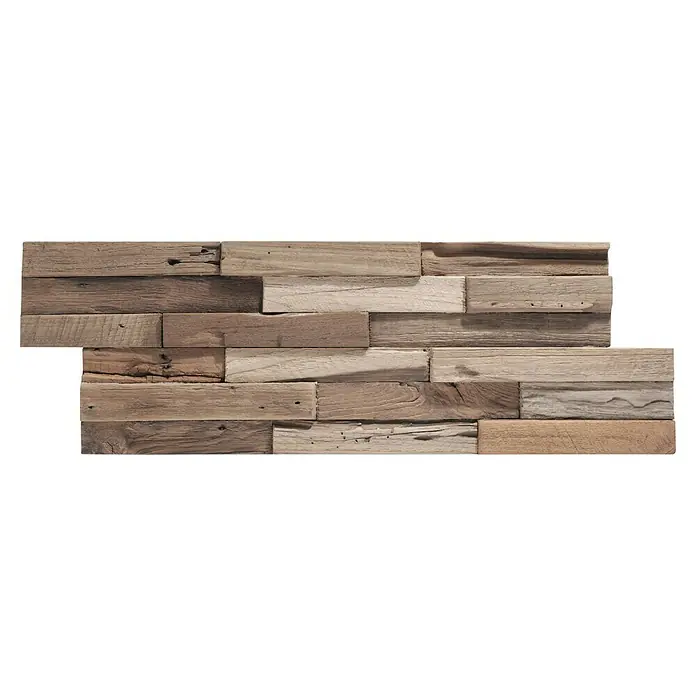 Panel de revestimiento Ultrawood Teca Colorado - 49,5 x 18 x 1,5 cm - Paneles decorativos de pared de madera recuperada con diversos tonos marrones y textura rústica. Ideal para un diseño vintage o industrial.