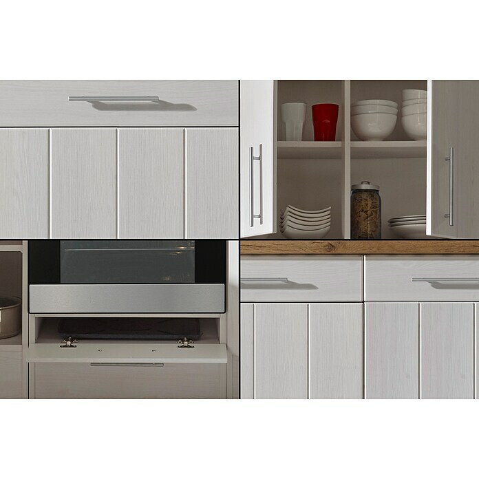 Respekta Premium Küchenzeile BERP220LHWC (Breite: 220 cm, Mit Elektrogeräten, Lärche Weiß-Nachbildung)