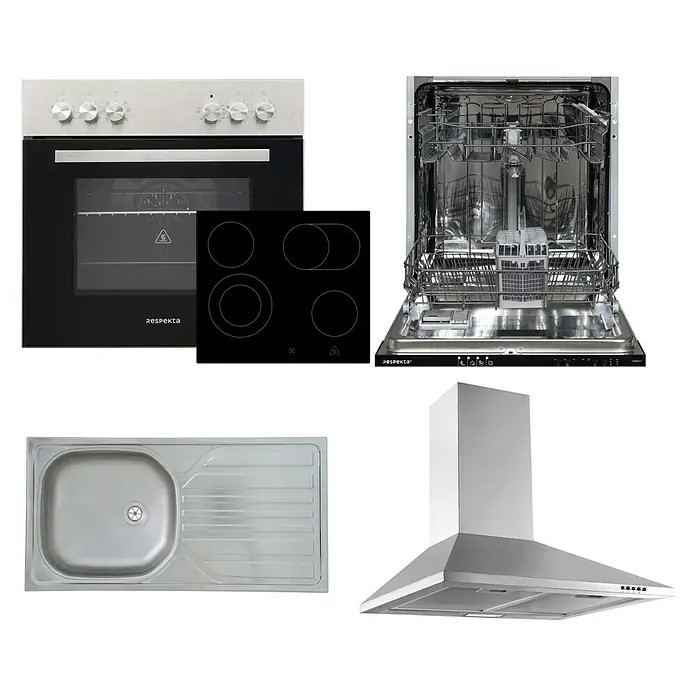 Respekta Premium Winkelküche Anton - B x T: 250 x 172 cm, Weiß, Mit Elektrogeräten - Küchengeräte-Set mit Backofen, Kochfeld, Geschirrspüler, Spüle und Dunstabzugshaube der Marke Respekta für eine moderne Küchenausstattung.