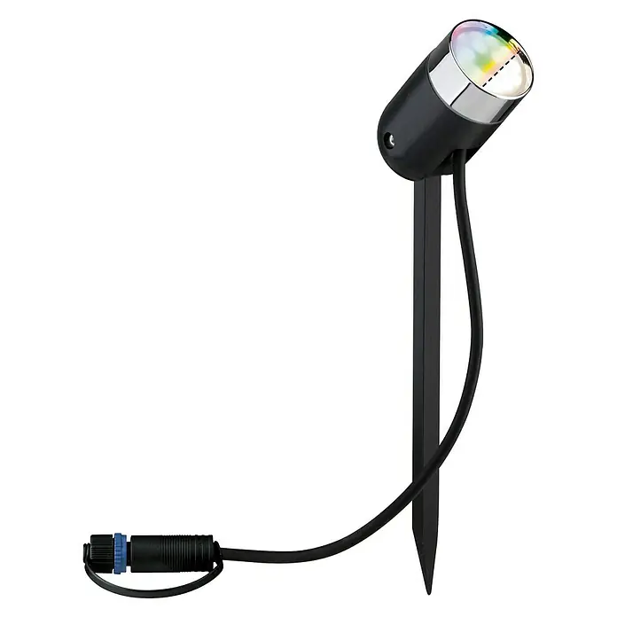 Paulmann Plug & Shine Lámpara con pica Pike - 4,5 W, Altura: 22,5 cm, IP44 - Un foco LED negro para jardín con estaca y luz multicolor, ideal para iluminación exterior.