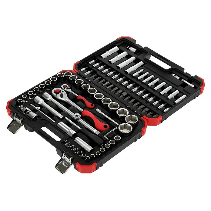 Gedore red Steckschlüssel-Set - 94 -tlg., Antriebsgröße: ½″ - Werkzeugkasten mit diversen Steckschlüsseln, Bits und Ratschen für Reparaturen und Heimwerkerprojekte. Hochwertiges Set für vielfältige Anwendungen.