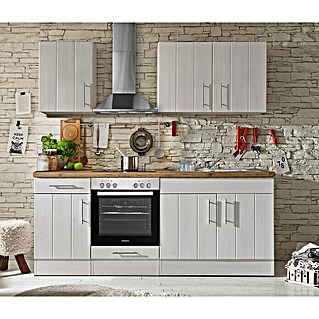 Respekta Premium Küchenzeile BERP210LHWC (Breite: 210 cm, Weiß, Mit Elektrogeräten)