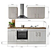 Respekta Premium Küchenzeile BERP210LHWC (Breite: 210 cm, Mit Elektrogeräten, Lärche Weiß-Nachbildung)